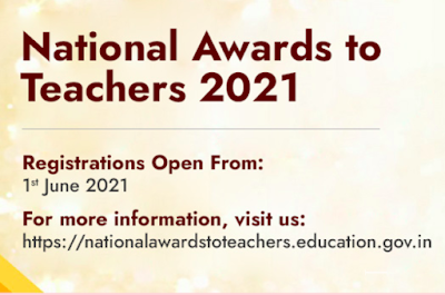 National Teacher Award 2021 Self-nomination registration begins on nationalawardstoteachers.education.gov.in. The last date to apply for the same is till June 20, 2021. National Teacher Award 2021 Self-nomination registration begins on nationalawardstoteachers.education.gov.in. The last date to apply for the same is till June 20, 2021.