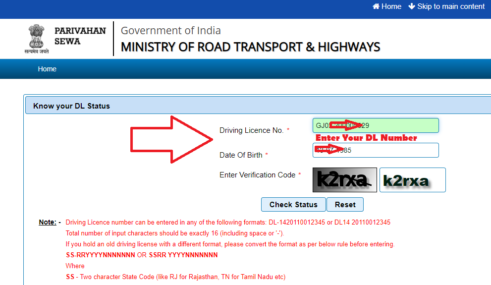 Driving Licence Status How to Check DL Status Sarathi Parivahan