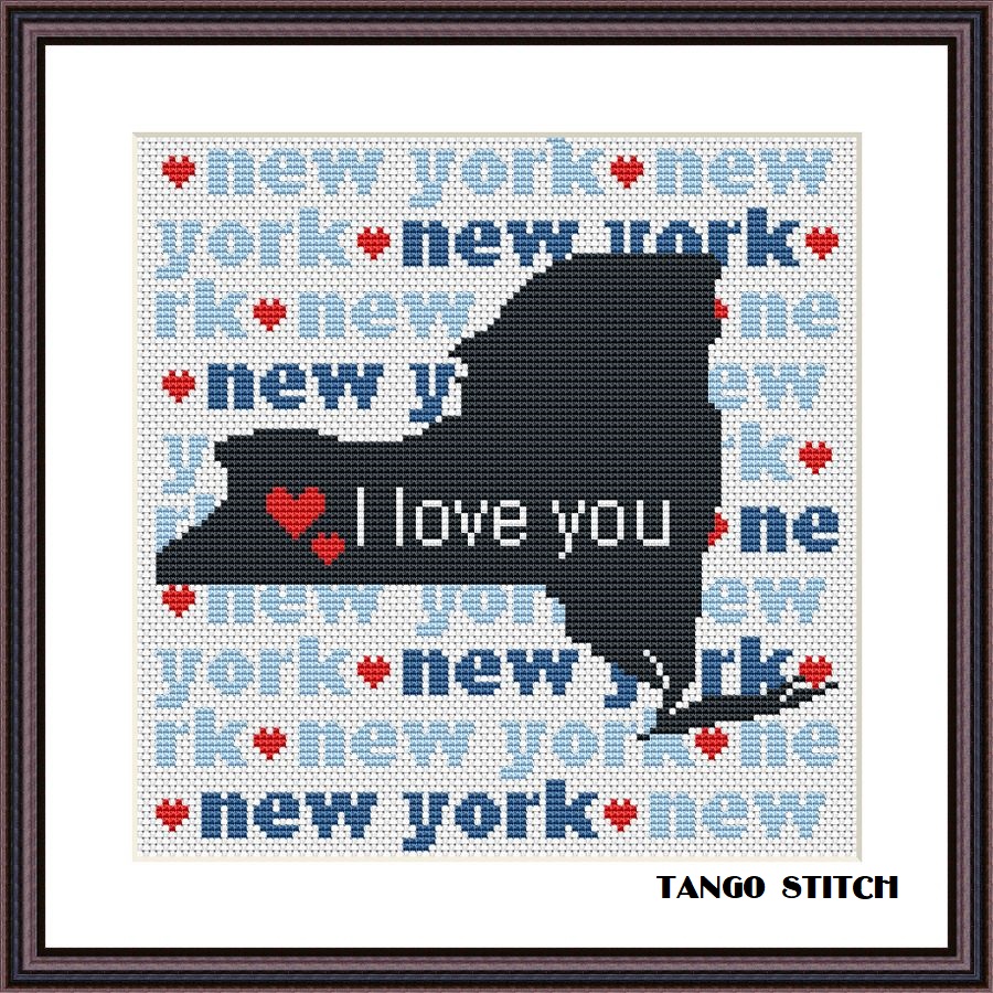 Tango Stitch easy cross stitch designs New York state map silhouette