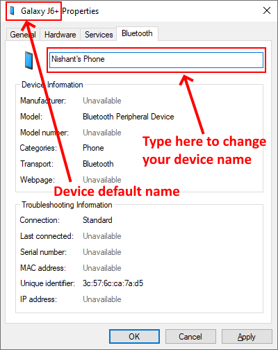 переименовать устройство Bluetooth Windows 10