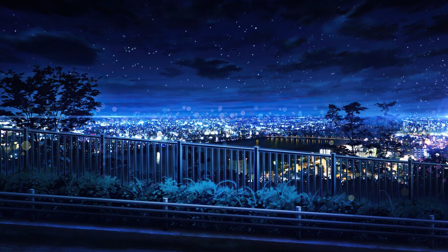 Night, Sky, City, Anime, Scenery, 4K, #6.2599 Wallpaper PC Desktop