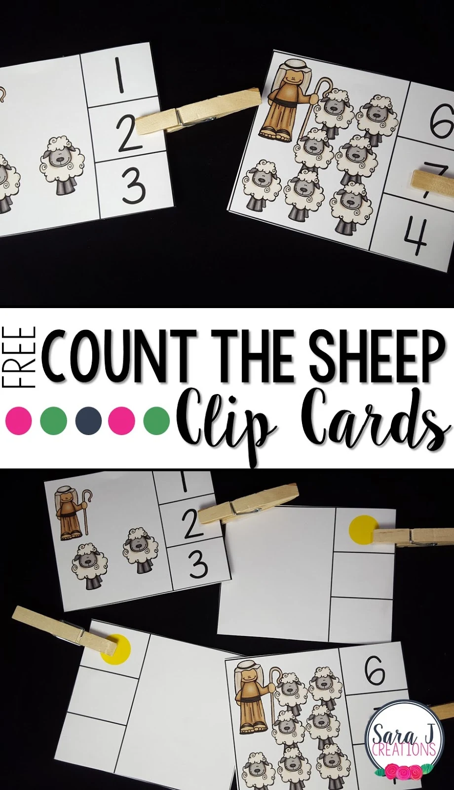 These free counting clip cards are great to help preschool and kindergarten students practice counting number 1-10.  Count the sheep, clip with a clothespin and flip to check your answer!  It is that easy!