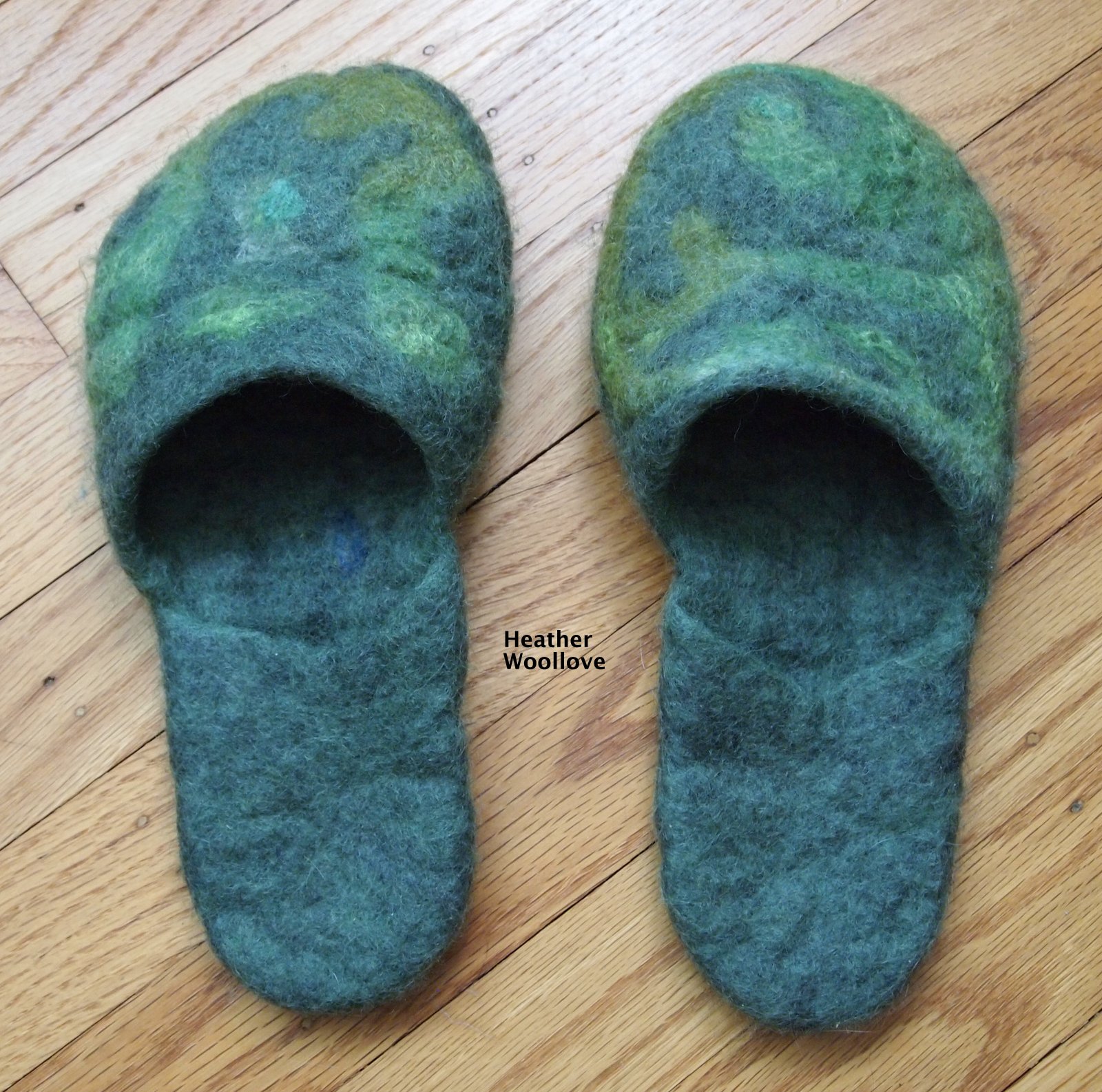 Wool love-functional fiber art: Green Pre-Felt Embellished Slippers