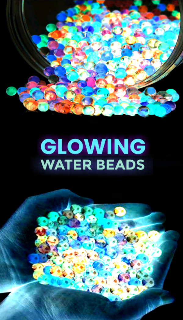 FUN KID PROJECT:  Make rainbow water beads that glow in the dark! #waterbeads #waterbeadactivities #waterbeadsideas #waterbeadssensory #glowingwaterbeads #howtomakewaterbeads #neonwaterbeads #growingajeweledrose