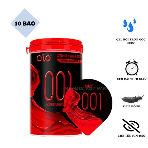 [HỘP] BAO CAO SU THIN 001 SIÊU MỎNG X2 GEL BÔI TRƠN GỐC NƯỚC, ÔM SÁT, MỎNG VÀ DAI TẠO CẢM GIÁC CHÂN THẬT – OLO – 10 CÁI/HỘP