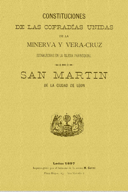 Portada de las Reglas de las Cofradías Unidas de la Minerva y Vera Cruz.