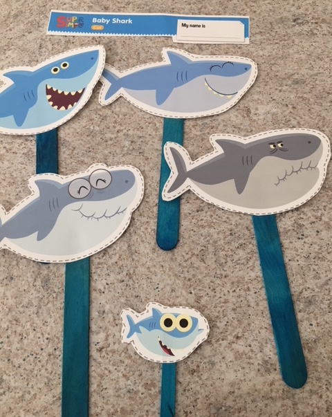 Free Baby Shark Puppet Sticks (from Super Simple) ~ Preschool Printables