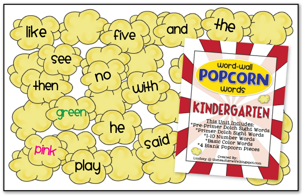 the teacher wife - language arts: word-wall popcorn words (kindergarten)