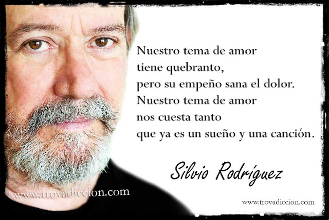 Nuestro tema de amor tiene quebranto,  pero su empeño sana el dolor.  Nuestro tema de amor nos cuesta tanto  que ya es un sueño y una canción.