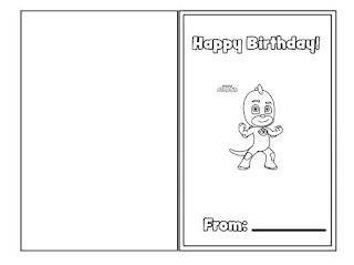Happy birthday card coloring page- PJ Masks Gekko