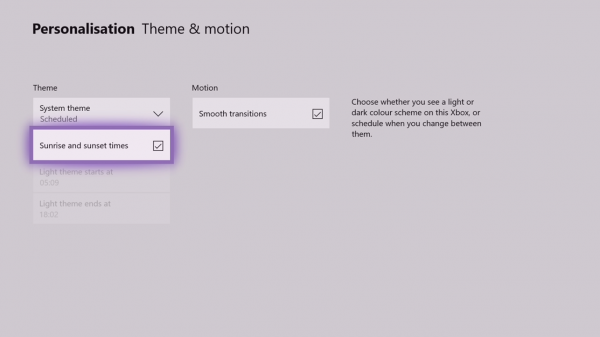 Thema's wijzigen op basis van Sunrise Sunset Xbox One