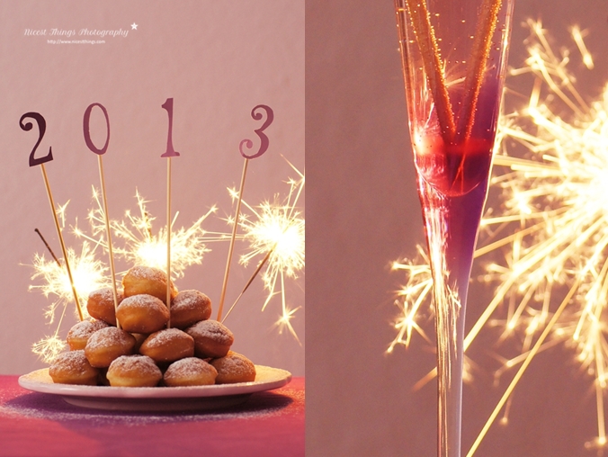 Silvester Ideen Krapfen Berliner mit Wunderkerzen Kir Royal Sekt 