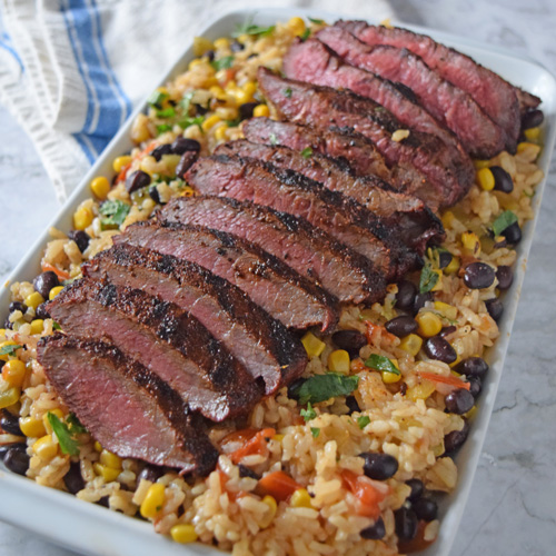 Southwestern Steak, Black Beans and Rice