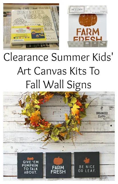 Summer Clearance Kids' Canvas Art Kits Repurposed As Fall Wall Signs #joannfabrics #canvassign #fallsign #falldecor #stencil #stenciling