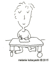 Melanie Kobayashi, cartoon, drawing at her desk