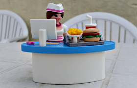 The Playmobil Diner Waitress with Counter assembled