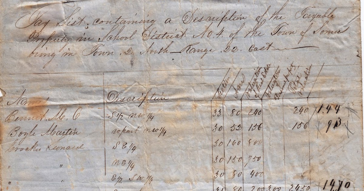 Somers Wisconsin Pioneer History 1852 Taxable Property Owners in