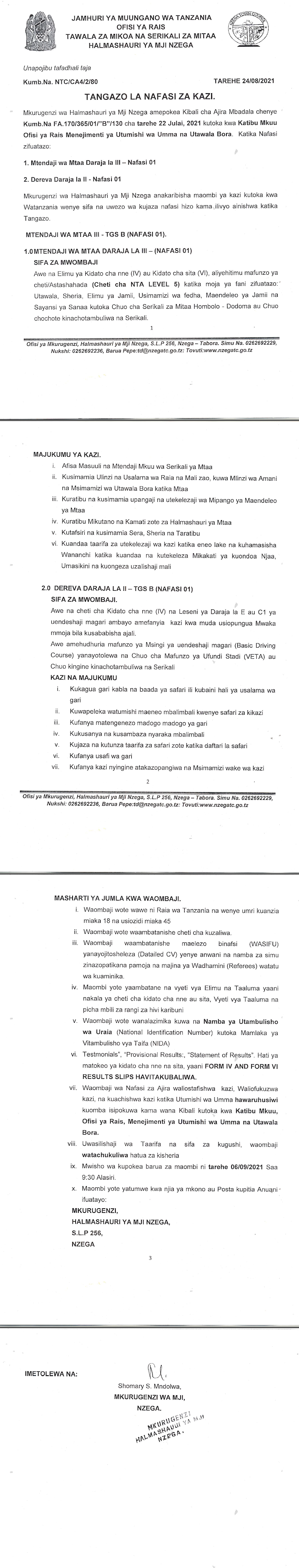 Job Opportunities at NZEGA District Council