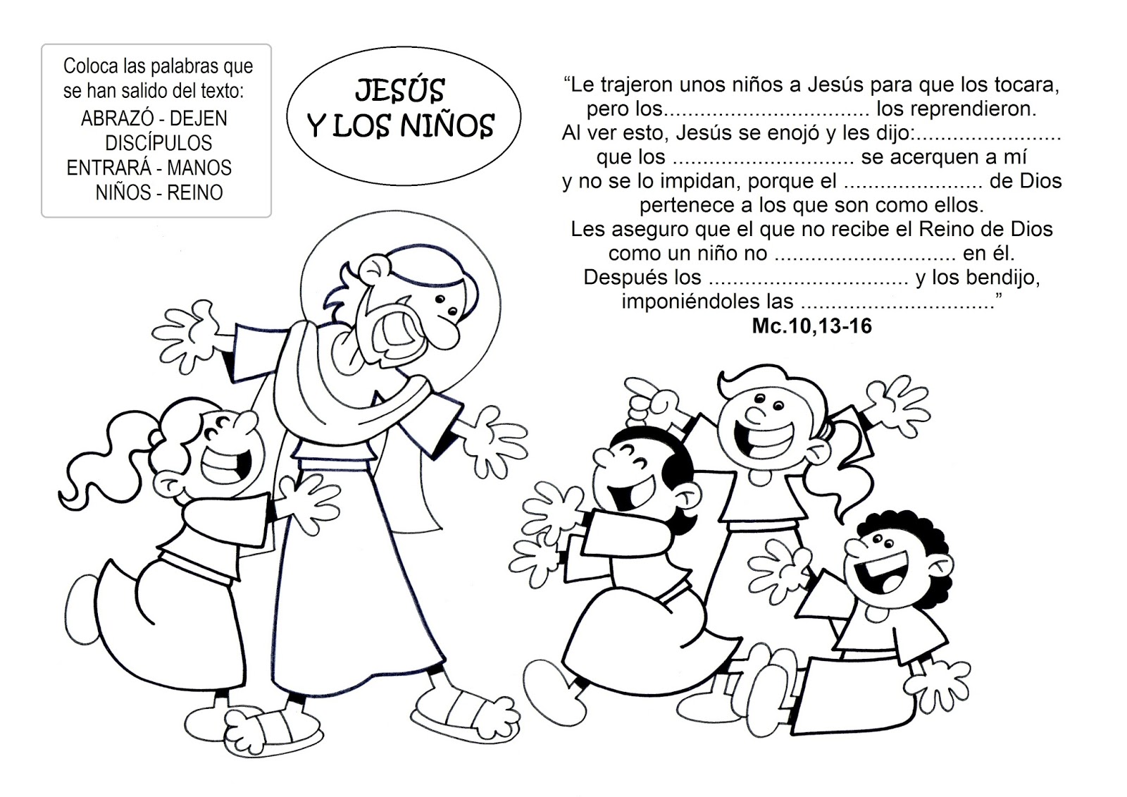 La Catequesis (El blog de Sandra): Dibujos para colorear Jesús con los  niños y niñas