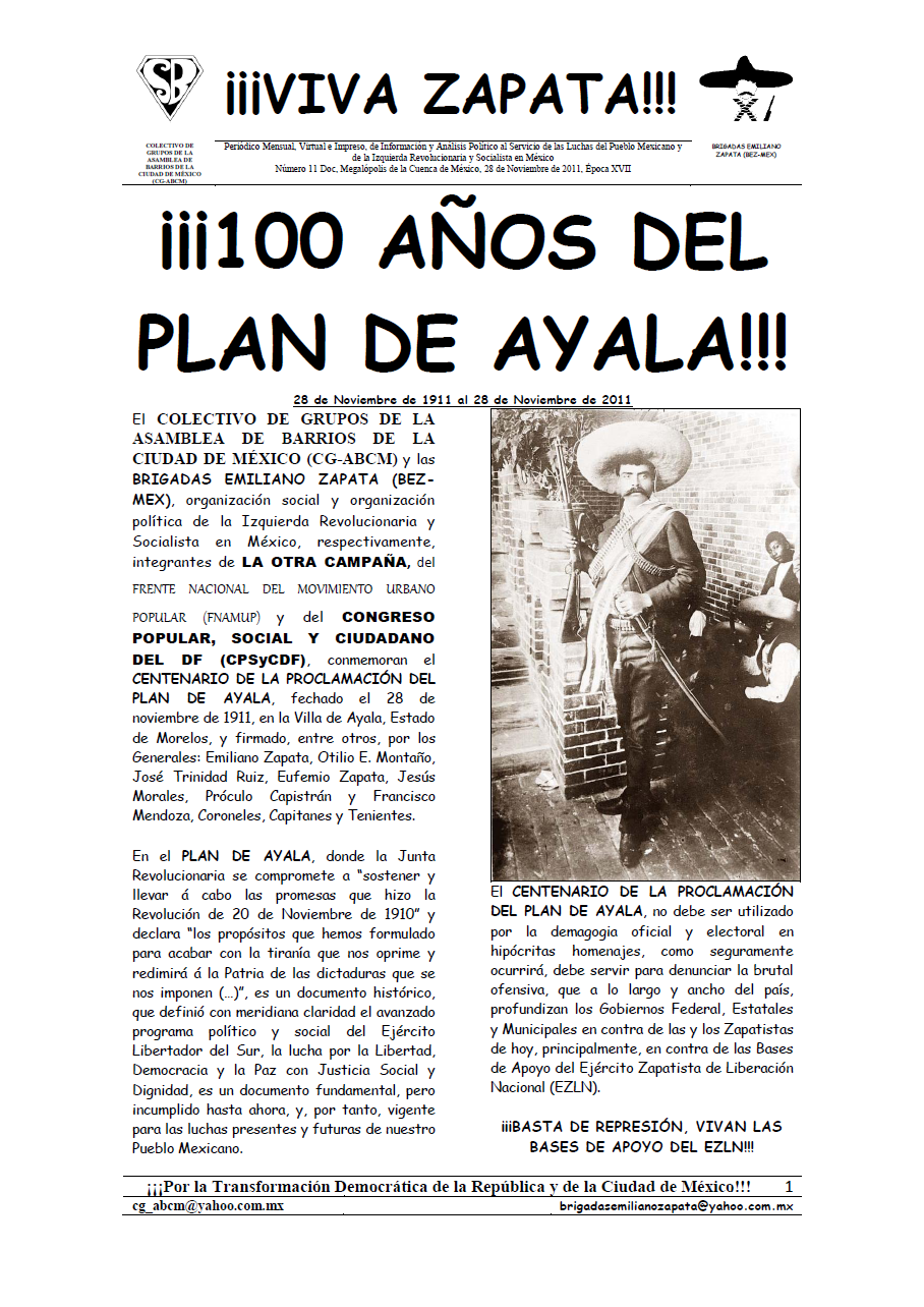 ANTICAPITALISTAS EN LA SEXTA ¡¡¡100 AÑOS DEL PLAN DE AYALA!!! ANTICAPITALISTAS EN LA SEXTA ¡¡¡100 AÑOS DEL PLAN DE AYALA!!!