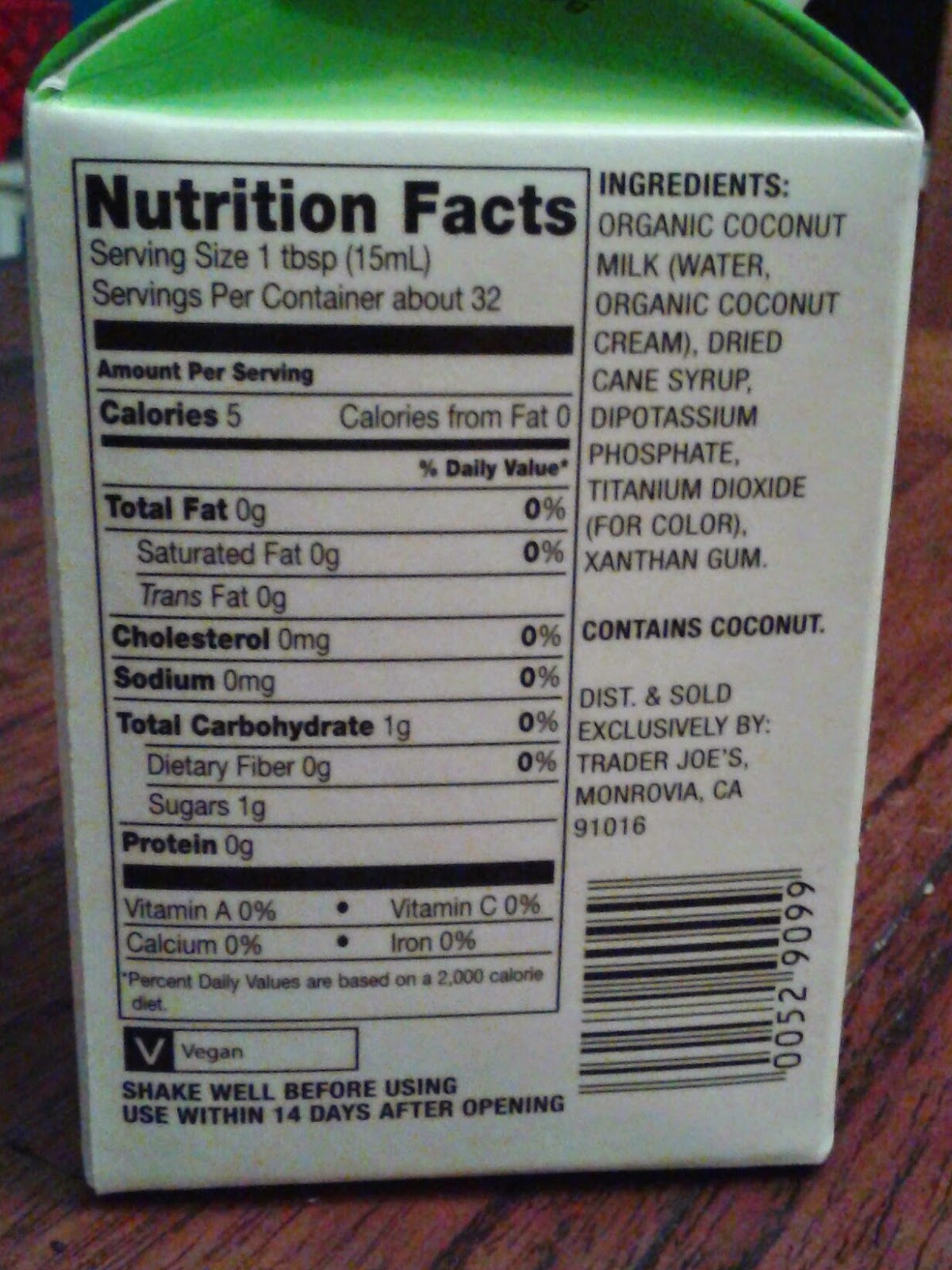 Calories in Non-Dairy Soy Creamer from Trader Joe's