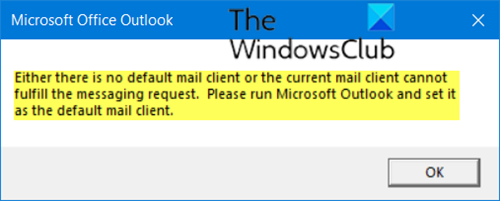 기본 메일 클라이언트가 없거나 현재 메일 클라이언트가 메시징 요청을 수행할 수 없습니다.