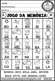 Atividades de alfabetização,jogos da memória para imprimir