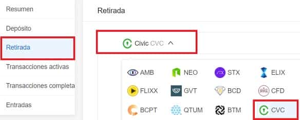 retirada fondos desde kucoin exchange retirar CIVIC CRIPTOMONEDA CVC a wallet monedero personal