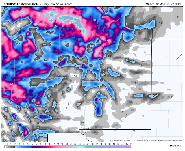 New Mexico Reported Snowfall Totals As Of Sunday, Dec 29th, 2019.