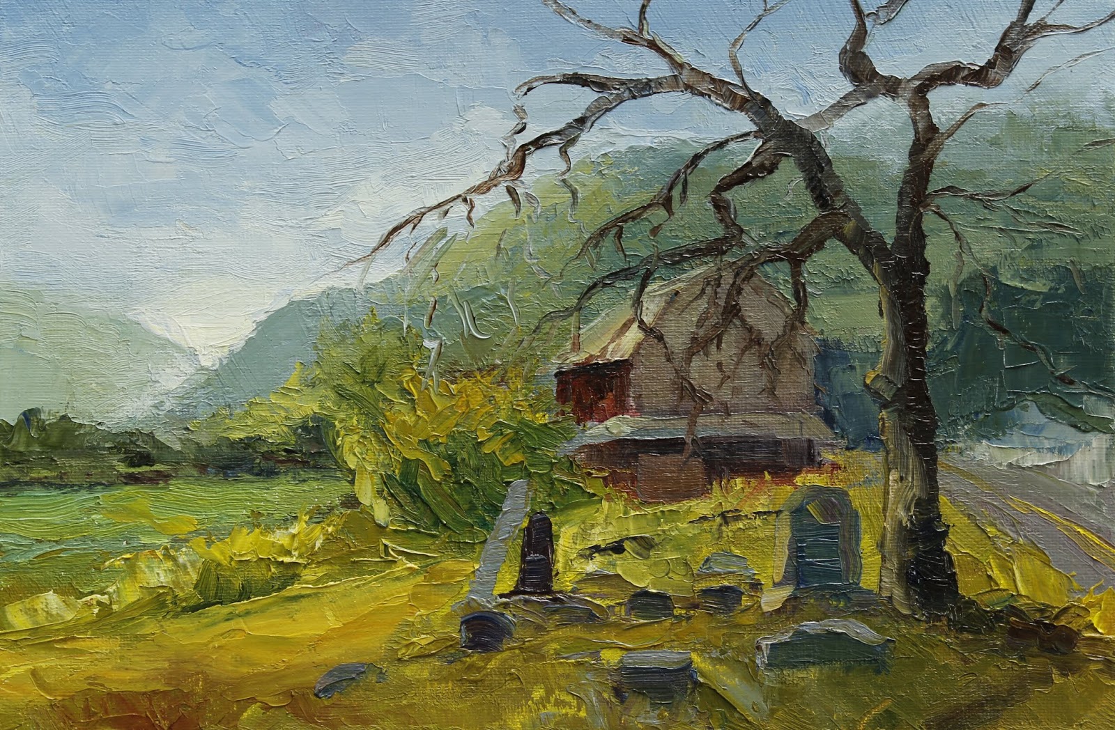 Bridget Bossart Van Otterloo Painter Blackbird Atop Tombstone