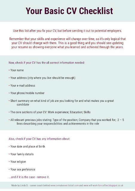 Free worksheet - use it to fix your CV before sending out your CV and applying for jobs.