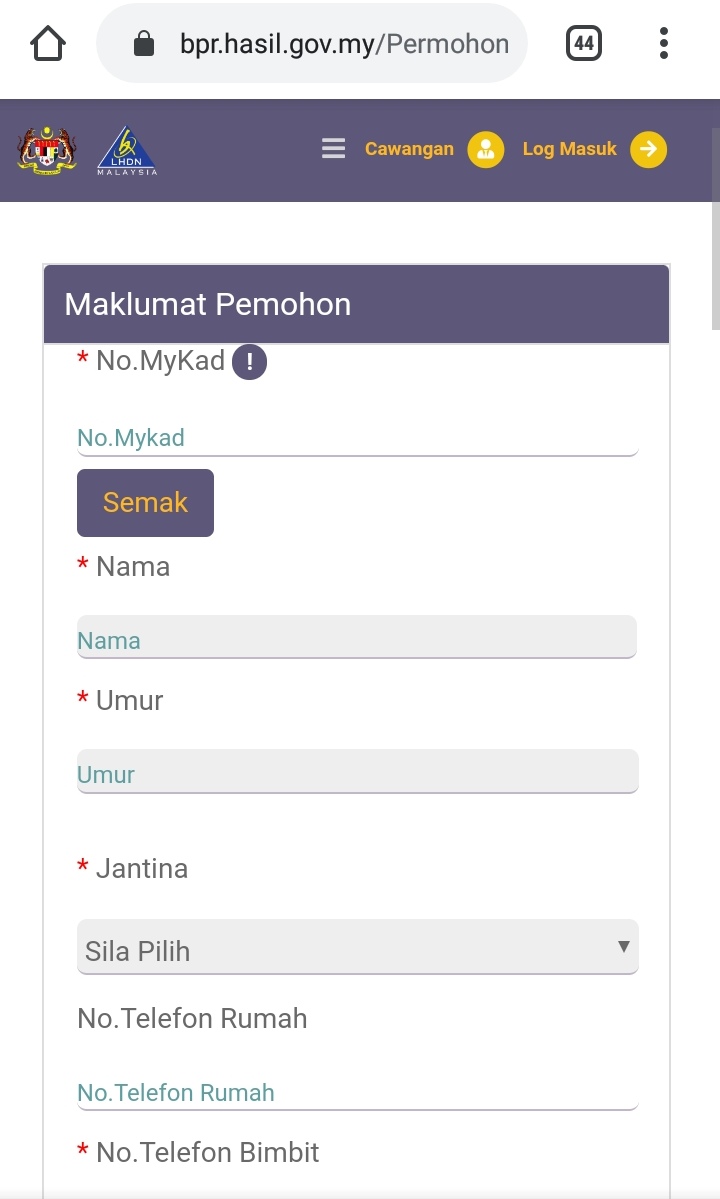 Log in bpr.hasil.gov.my