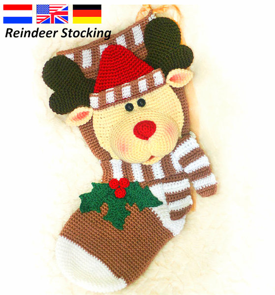 Reindeer christmas stocking Crochet pattern