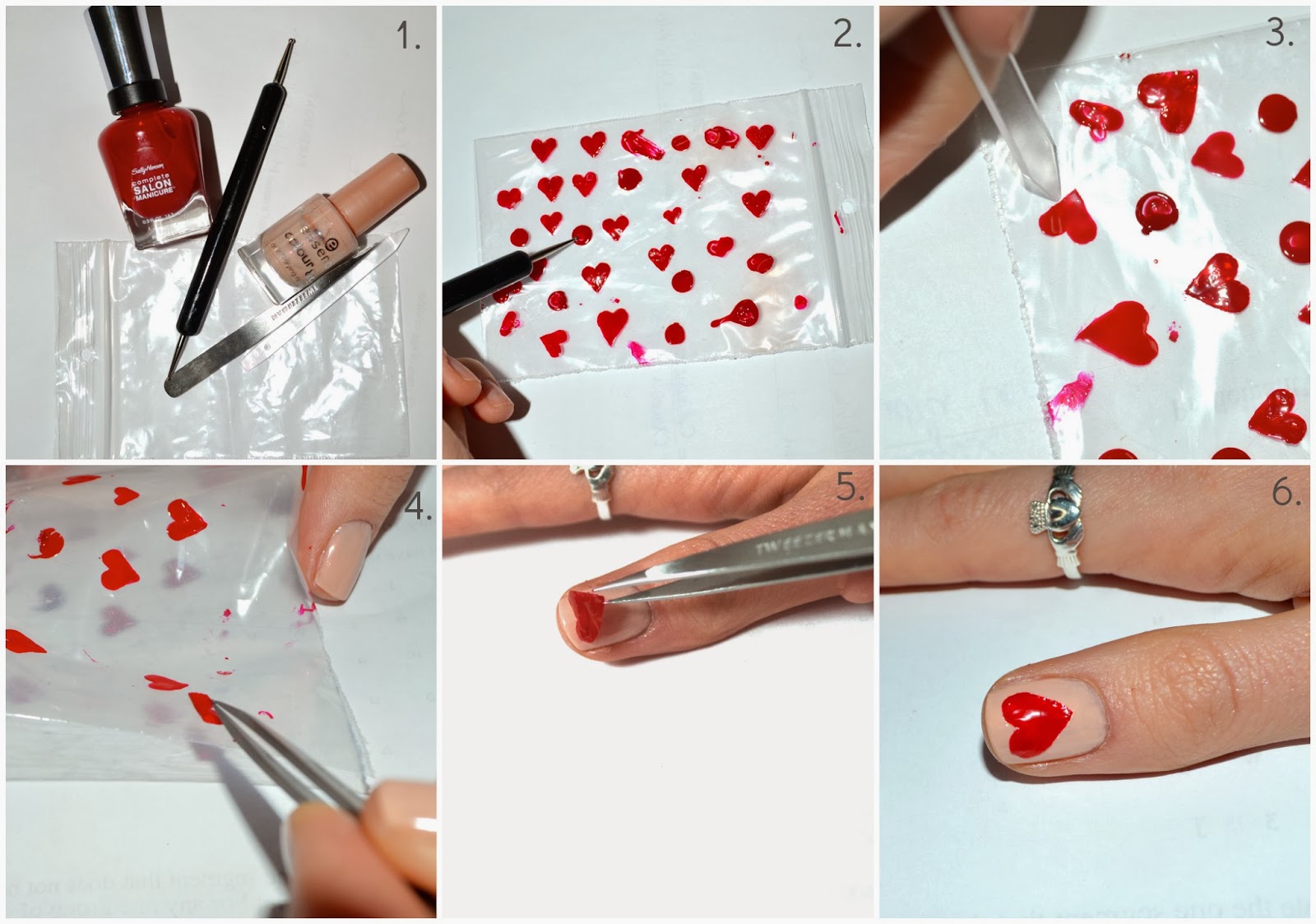 1. Necessary items: nude base colour, red heart colour, dotting tool ...