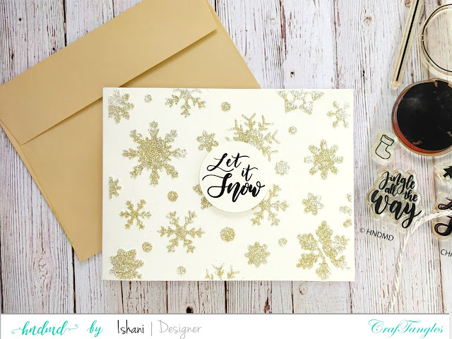 Craftangles, Christmas card, Ink blending, Hero Arts Ombre inks, stencil card, stenciling, Stretch your stamps, Quillish, CrafTangles Christmas Ornament stamp set, Christmas ornament card, Christmas baubles card, Video tutorial, Bokeh background, 