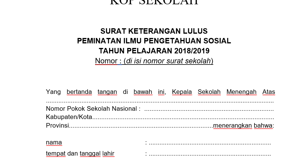 Contoh Format Surat Keterangan Lulus Tahun 2019 SMA Contoh Format Surat Keterangan Lulus Tahun 2019 SMA