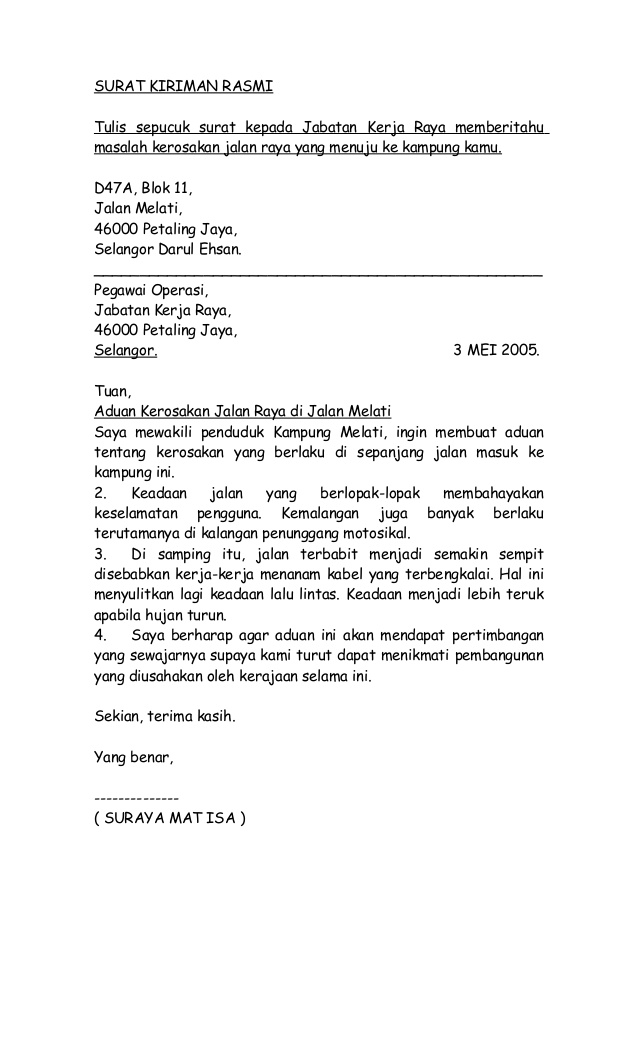 Karangan Surat Kiriman Tidak Rasmi Pendek - Letter.7Saudara.com