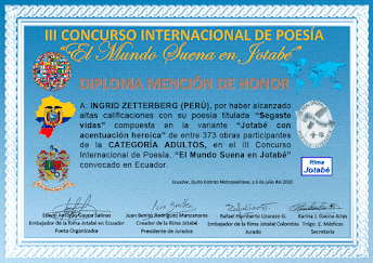 Obtuve una Mención de Honor en el concurso "El mundo suena en Jotabé" realizado en Ecuador.