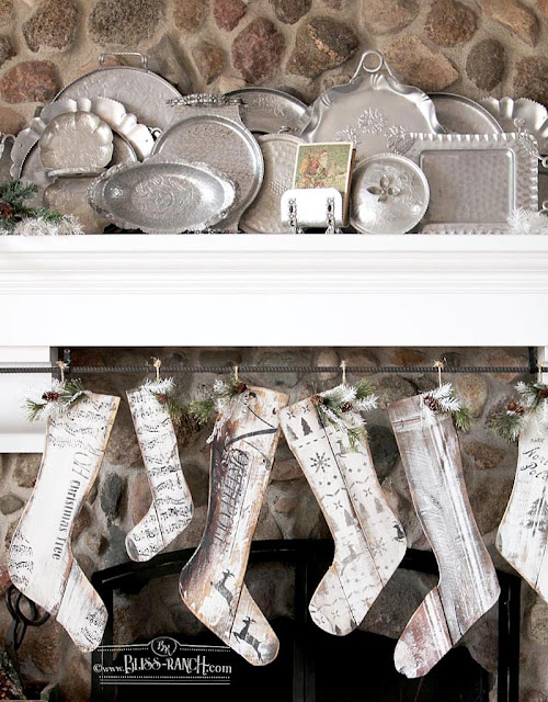 Stenciled Wood Christmas Stockings Bliss-Ranch.com