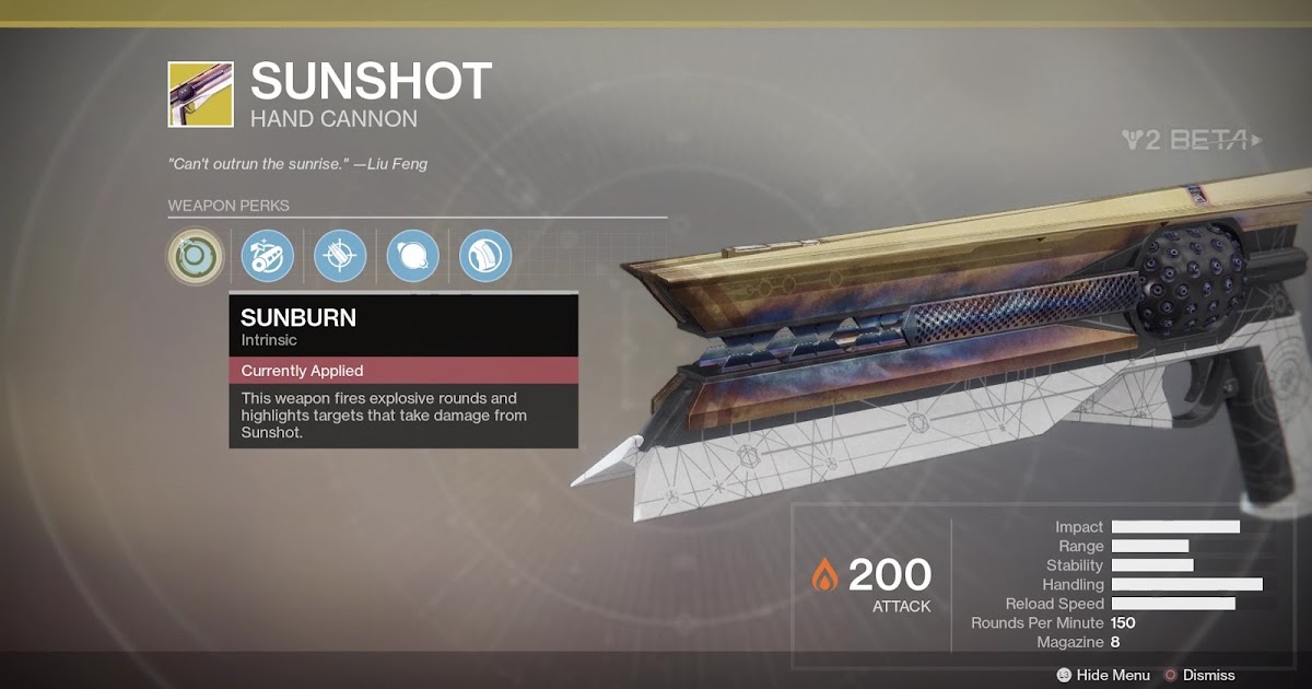 Как получить экзотическую. Sunshot Destiny 2. Sunshot. Ручная пушка (Handcannon) как получить.