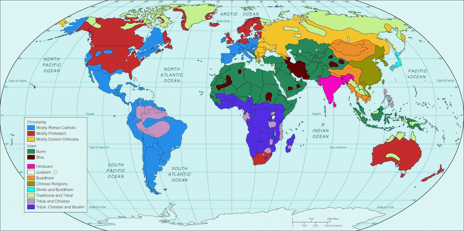 Карта распространения Мировых религий в мире.