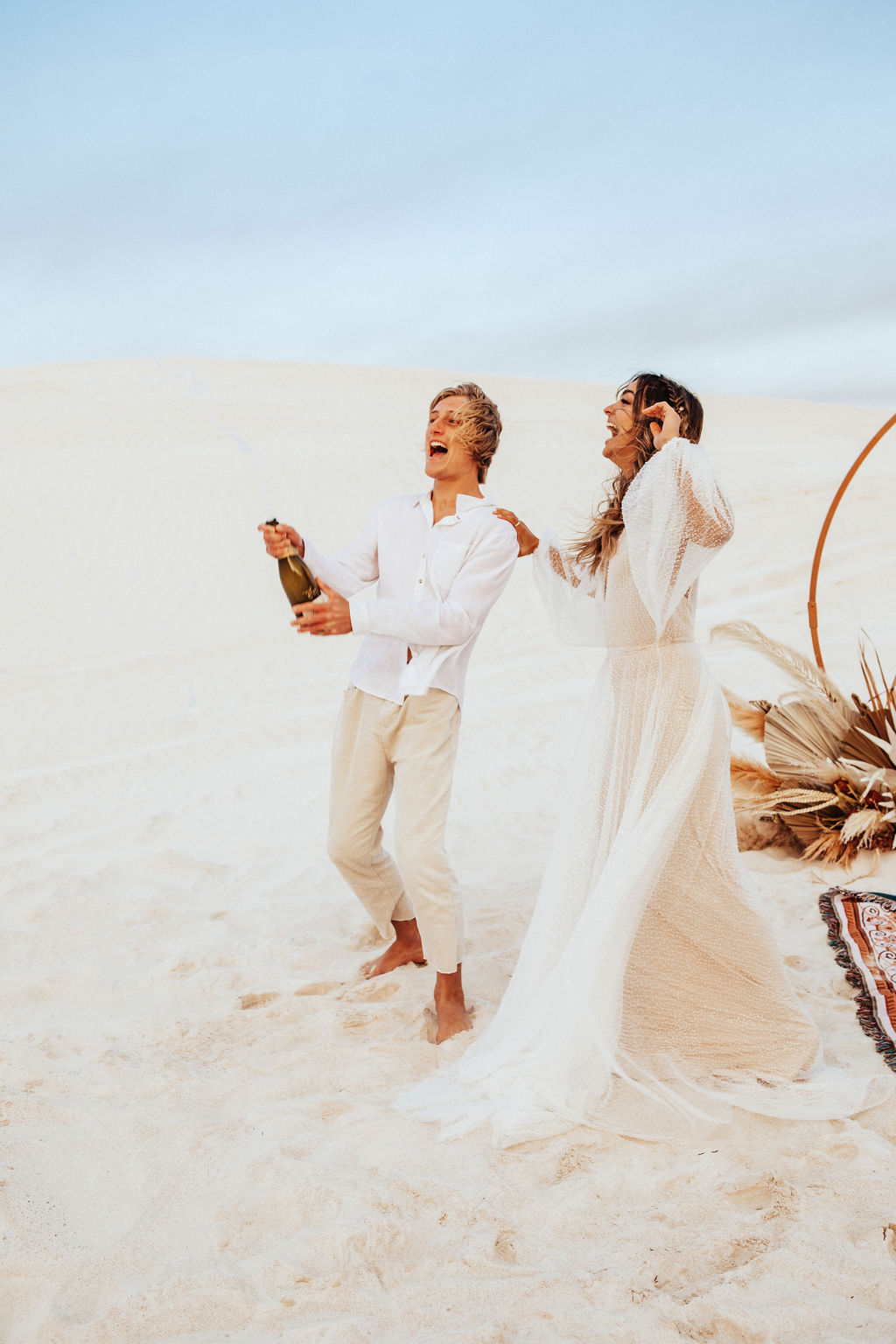 to the aisle australia | run away with me boho styled shoot perth Jypsea photography perth weddings sand dunes elopement bridal gowns hair makeup florals styled boho