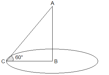 Right angled triangle ABC and a circular pond, where AB is the height of the pillar above the  water level of pond and BC is the radius of the pond.