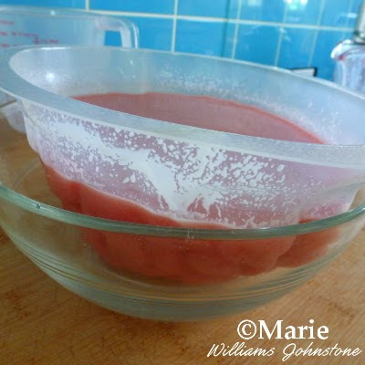 Glass bowl with a plastic mold filled with Jello inside