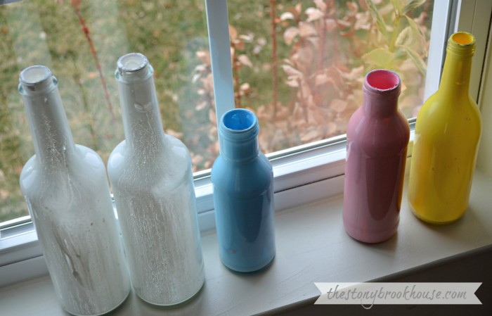Painting bottles with acrylic paint