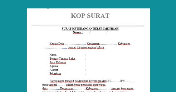 Contoh Surat Keterangan Belum Menikah Dari Kelurahan