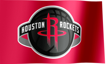 The waving flag of the Houston Rockets with the logo (Animated GIF)