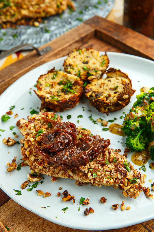 Pecan Crusted Turkey Cutlets with Bacon-Maple Onion Marmalade Pecan Crusted Turkey Cutlets with Bacon-Maple Onion Marmalade