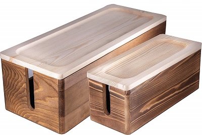 자연 용품 나무 케이블 관리 상자