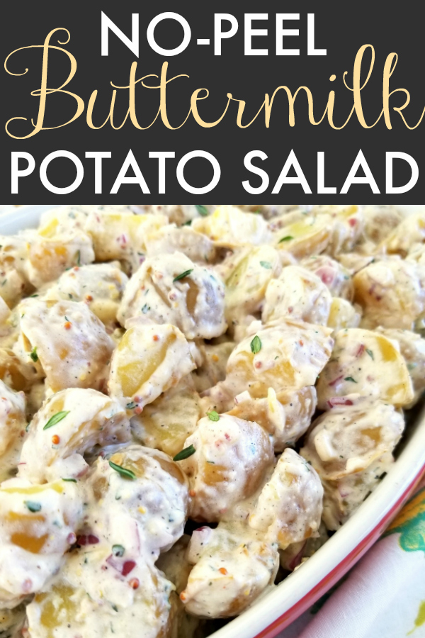 A recipe for potato salad with cool and creamy buttermilk and fresh herbs with pops of flavor and texture from stone-ground mustard and finely diced red onion.
